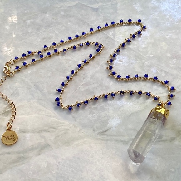 Raw quartz & beaded, gold plated necklace - Picture 3 of 11